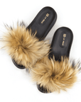 Natural Fox Fur Cloud Sliders | Beige
