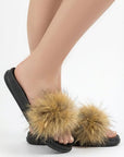 Natural Fox Fur Cloud Sliders | Beige
