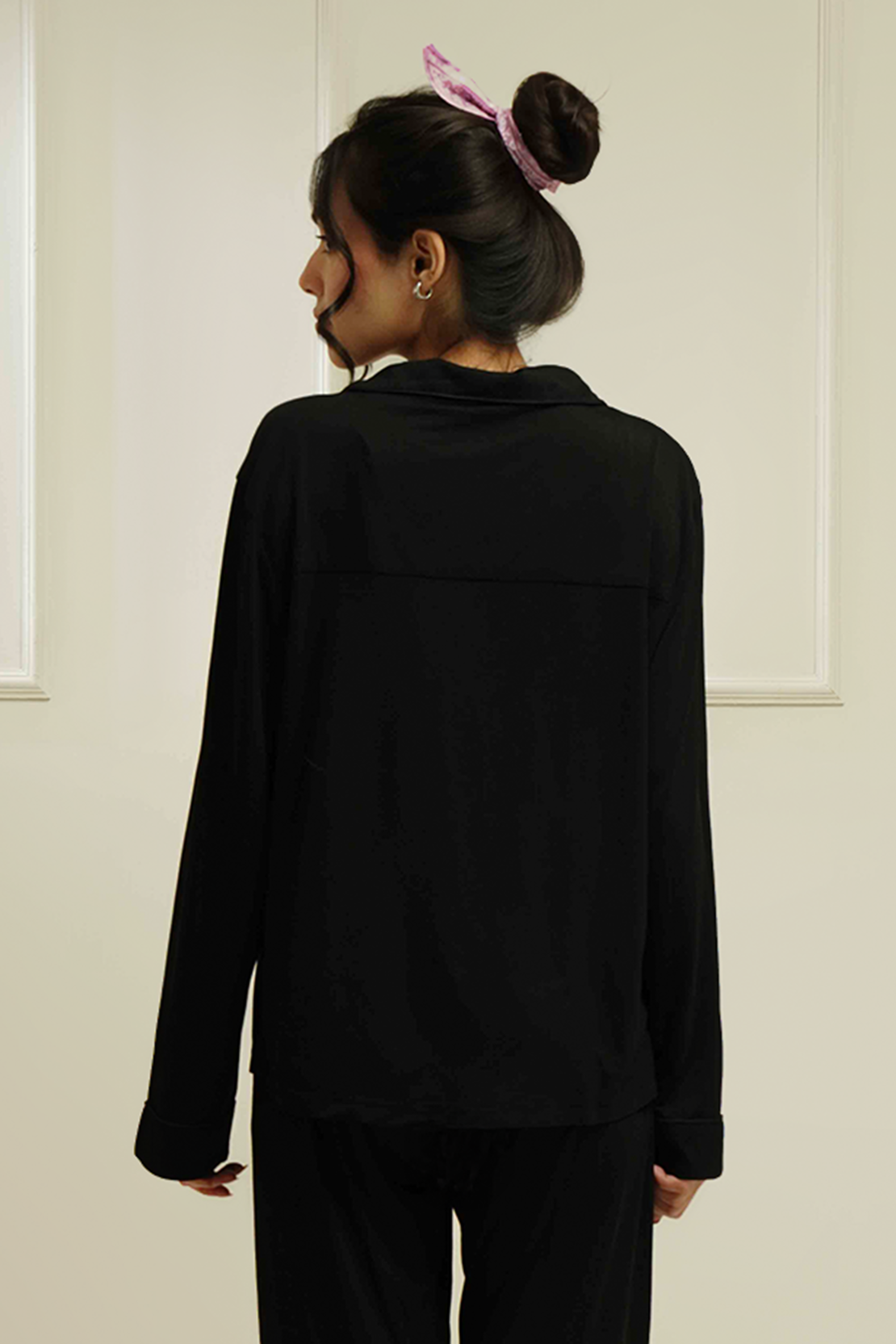 Vela - Black Button-Up Full-Sleeve Top + Pajama