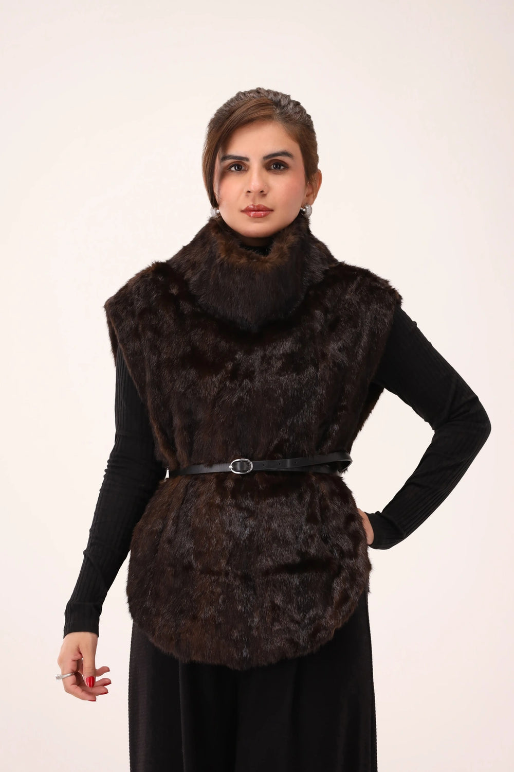 VELOUR Brown Fur Cape