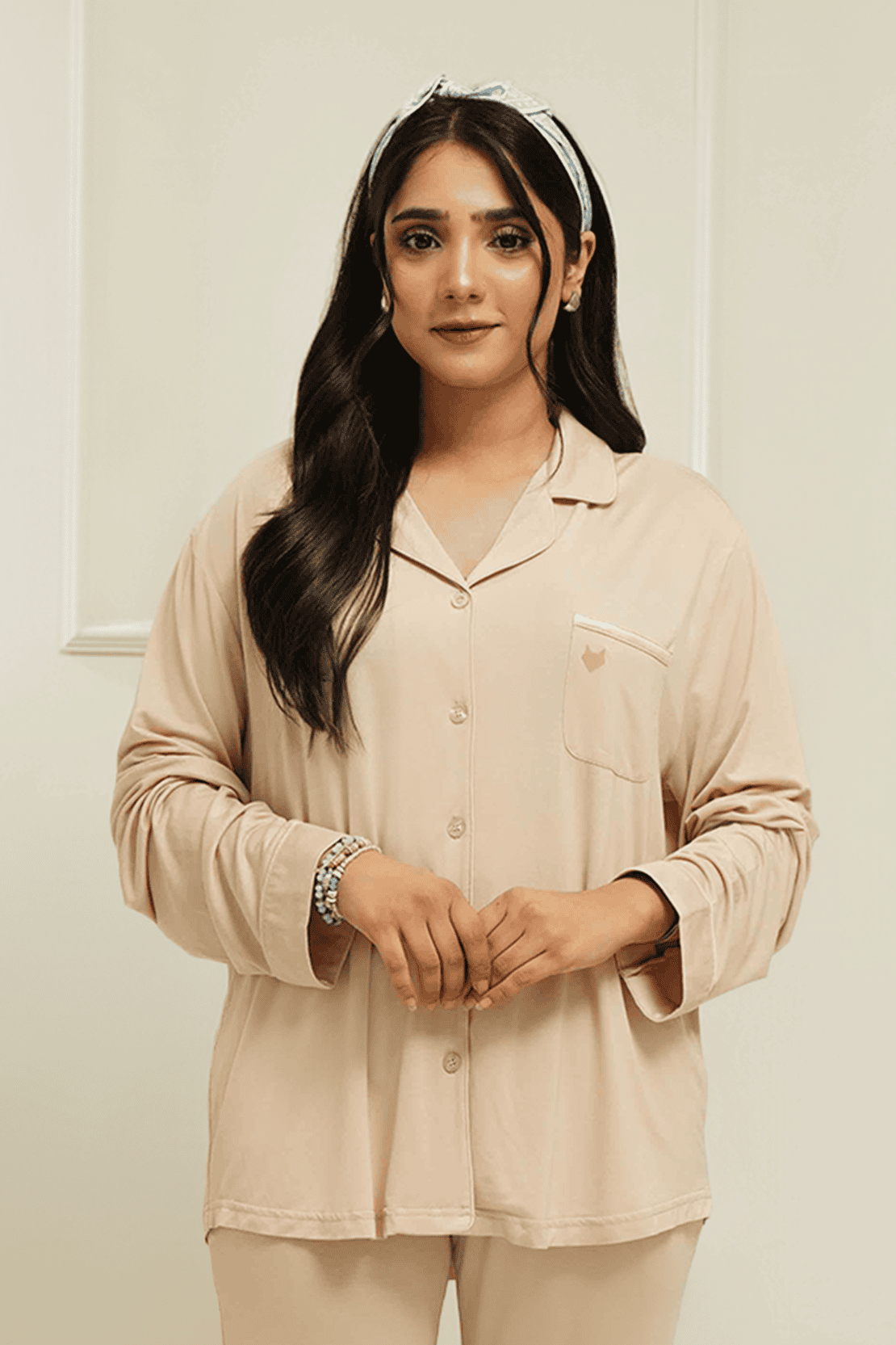 Luna – Beige Button-Up Full-Sleeve Top