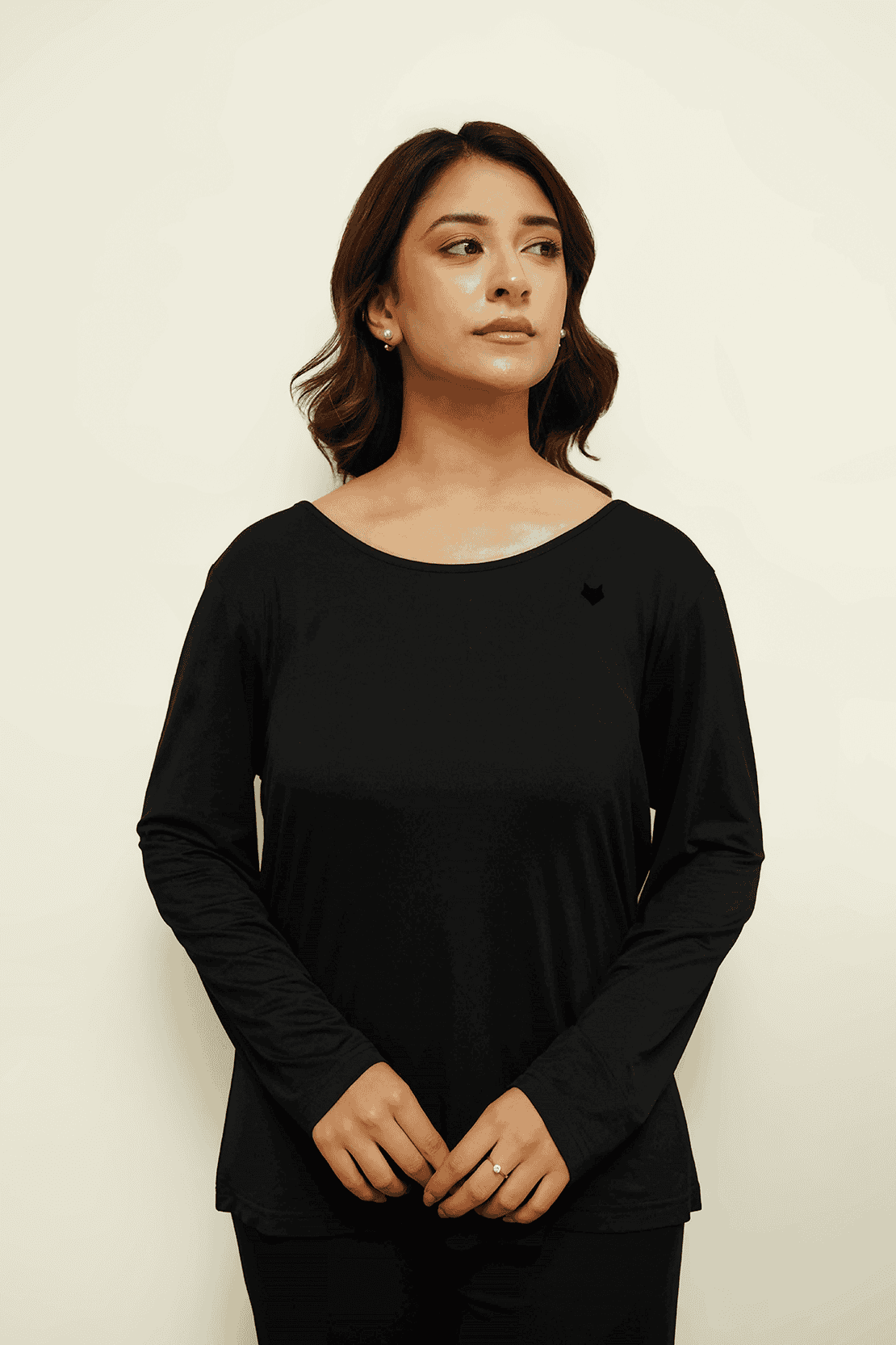 Noir – Black Full-Sleeve Top (No Buttons)