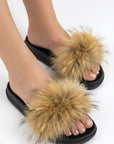 Natural Fox Fur Cloud Sliders | Beige